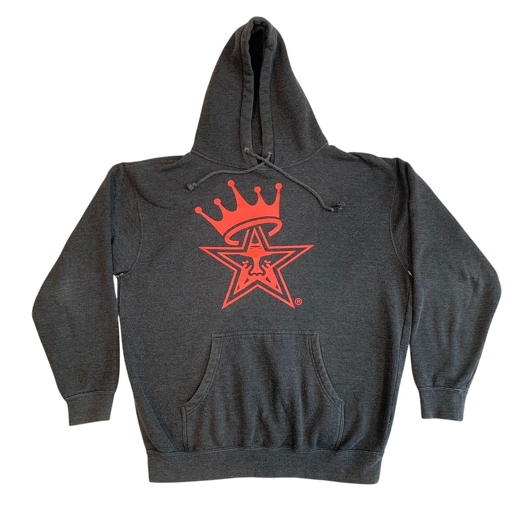Obey Mens Graphic Hoodie Charcoal Grey Red Star Crown Logo Size L